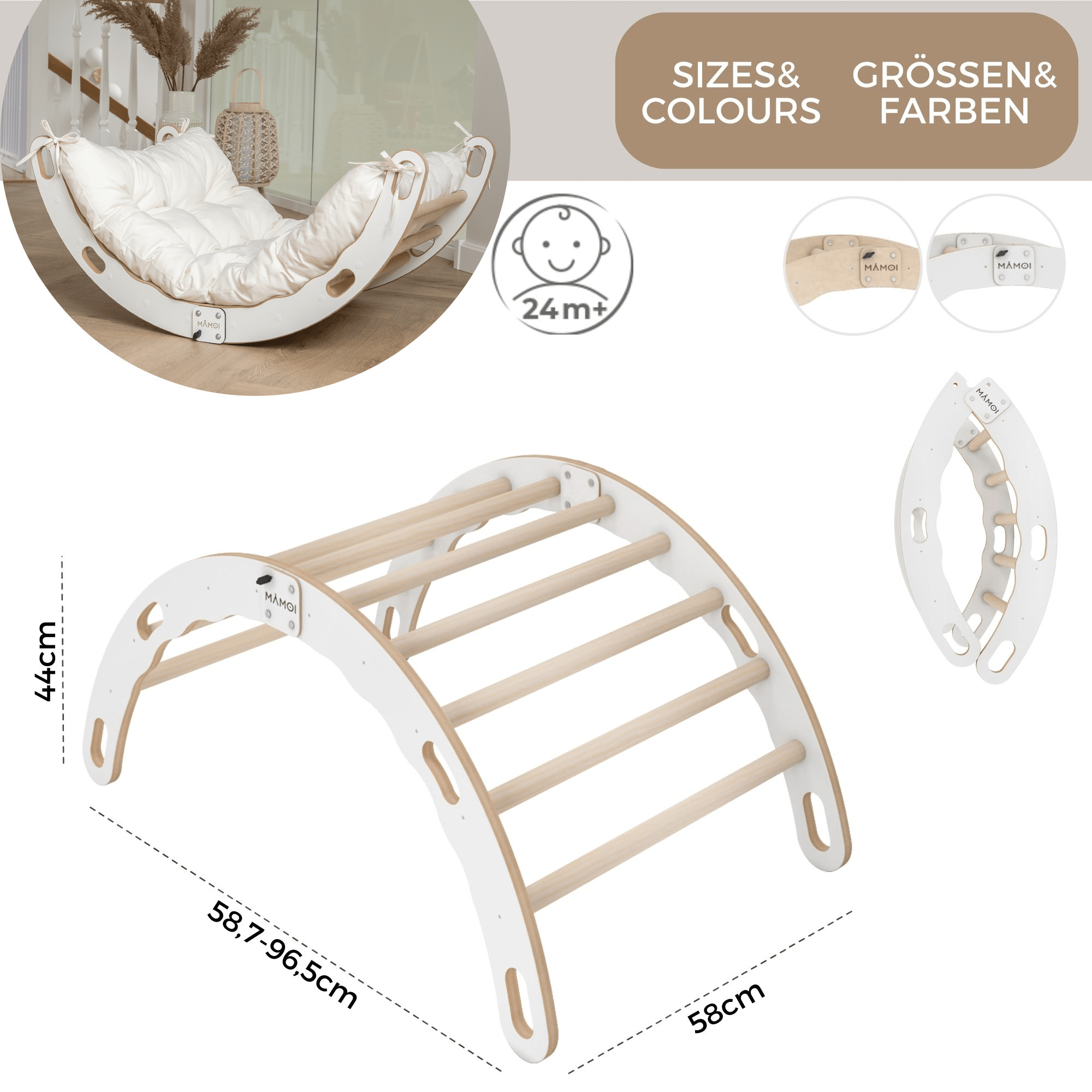 MAMOI® Arrampicata per bambini in legno naturale, Dondolo triangolo, Altalena da casa interno, Parete arco montessori a partire da 1 anno 2/3 anni-3