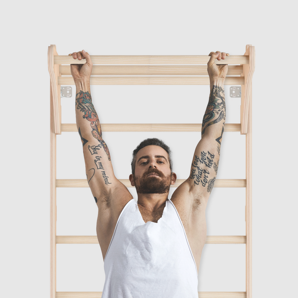 MAMOI® Drabinka gimnastyczna naścienna z uchwytem dla dorosłych – drewniana drabinka treningowa (230 cm) | Sprzęt fitness | Wielofunkcyjna drabinka | Drabinka ścienna dla dzieci i dorosłych | 100% ECO | Made in EU-4