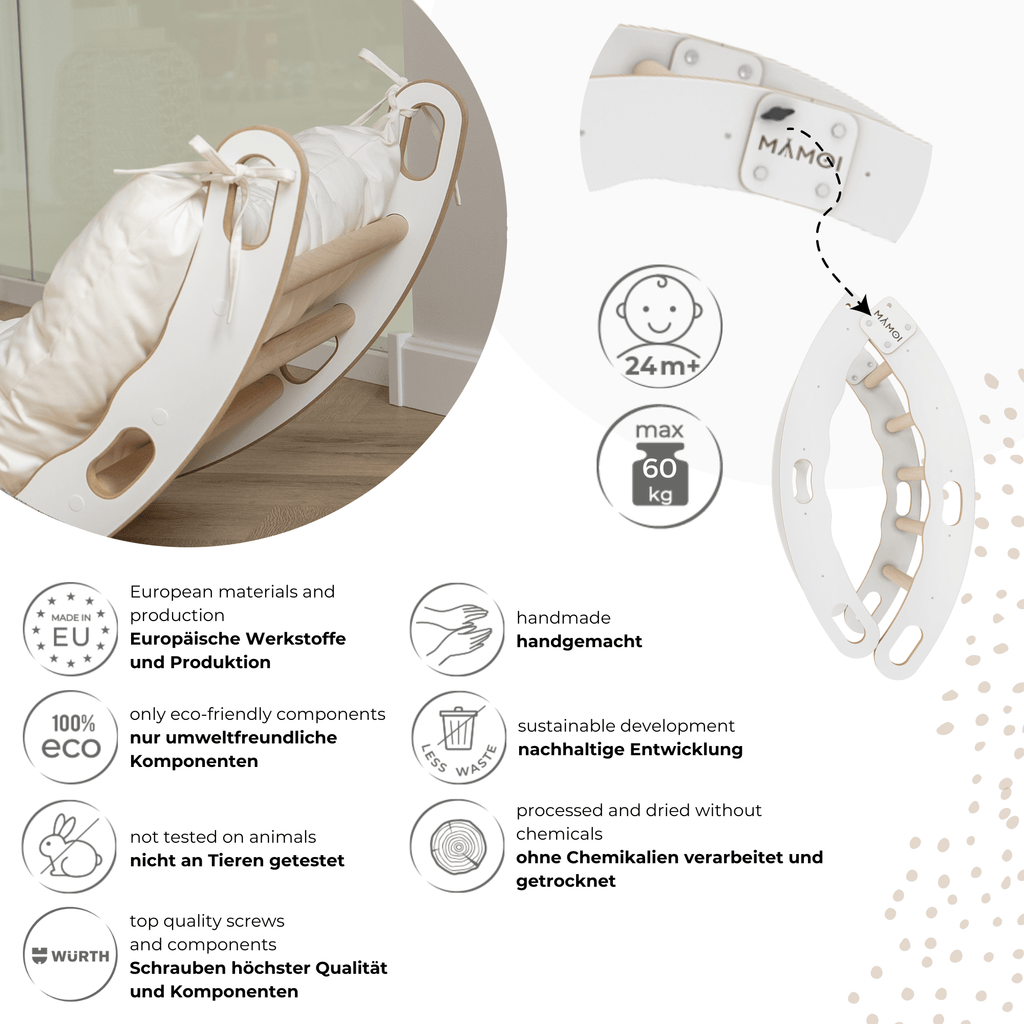 MAMOI® Arrampicata per bambini in legno naturale, Dondolo triangolo, Altalena da casa interno, Parete arco montessori a partire da 1 anno 2/3 anni-2
