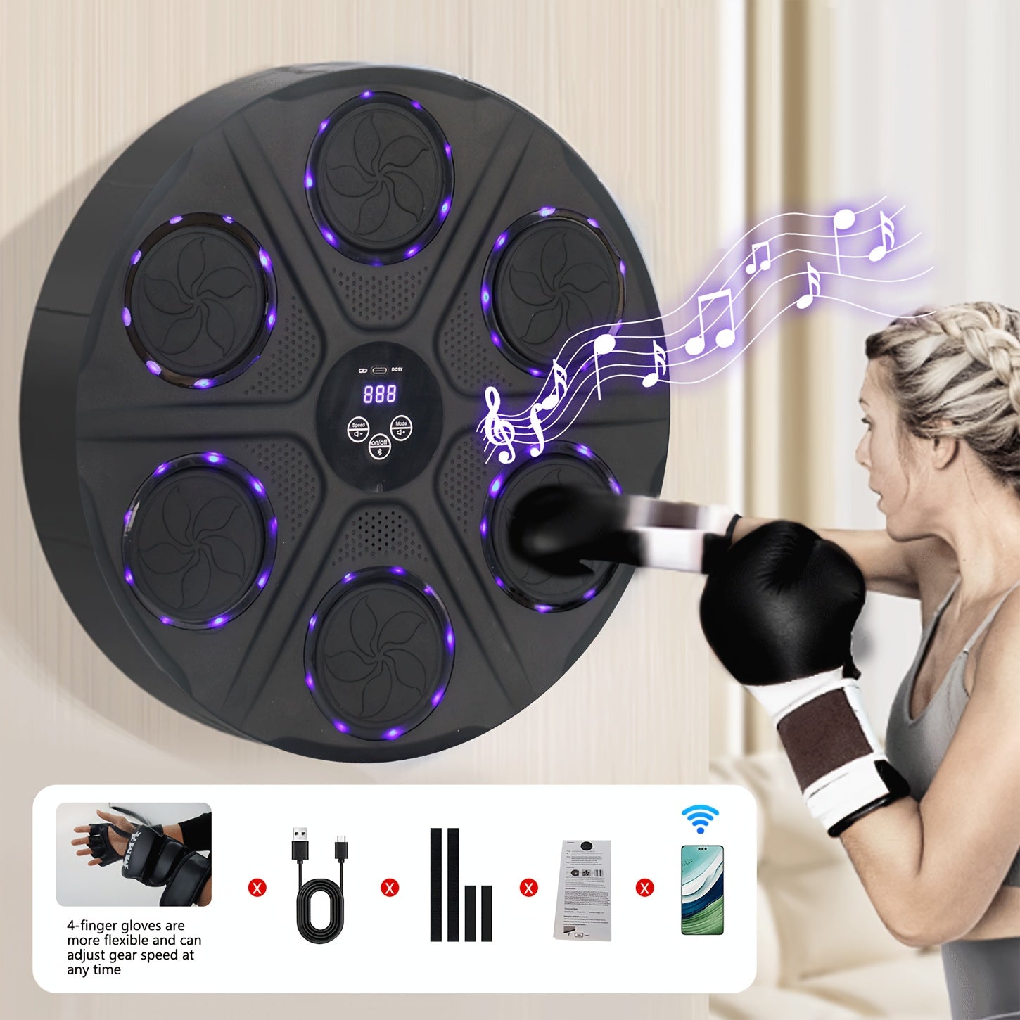 Smart Music Boxing Wall Trainer with Gloves-2