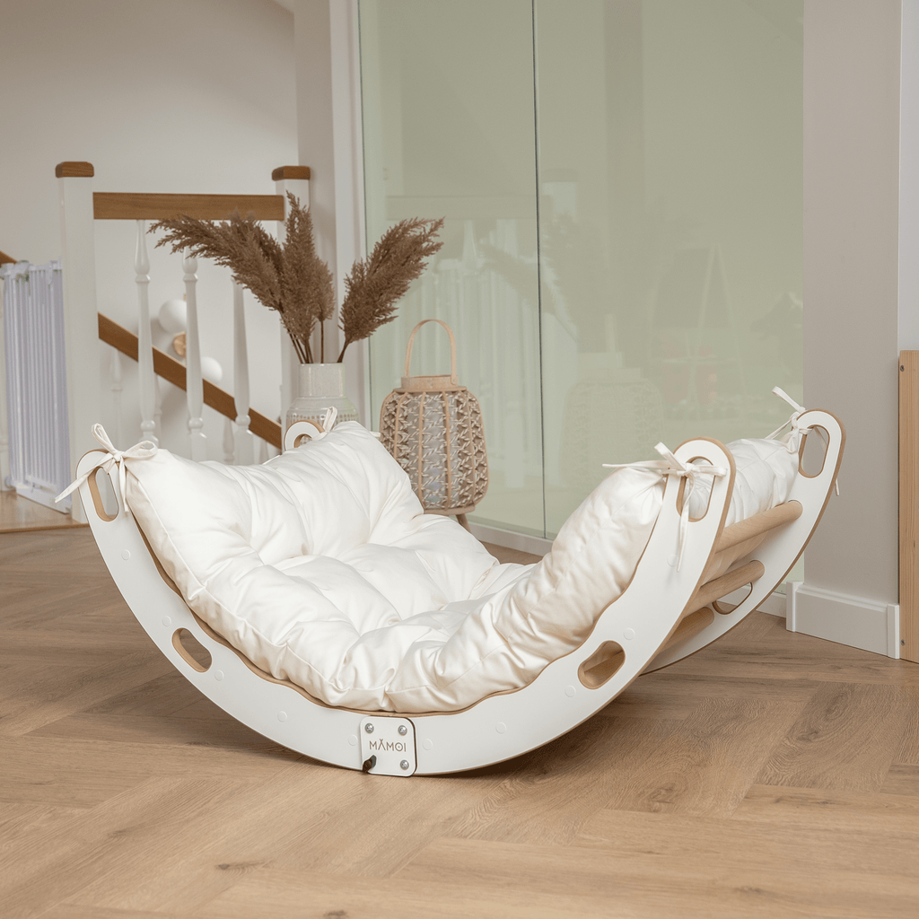 MAMOI® Arrampicata per bambini in legno naturale, Dondolo triangolo, Altalena da casa interno, Parete arco montessori a partire da 1 anno 2/3 anni-1