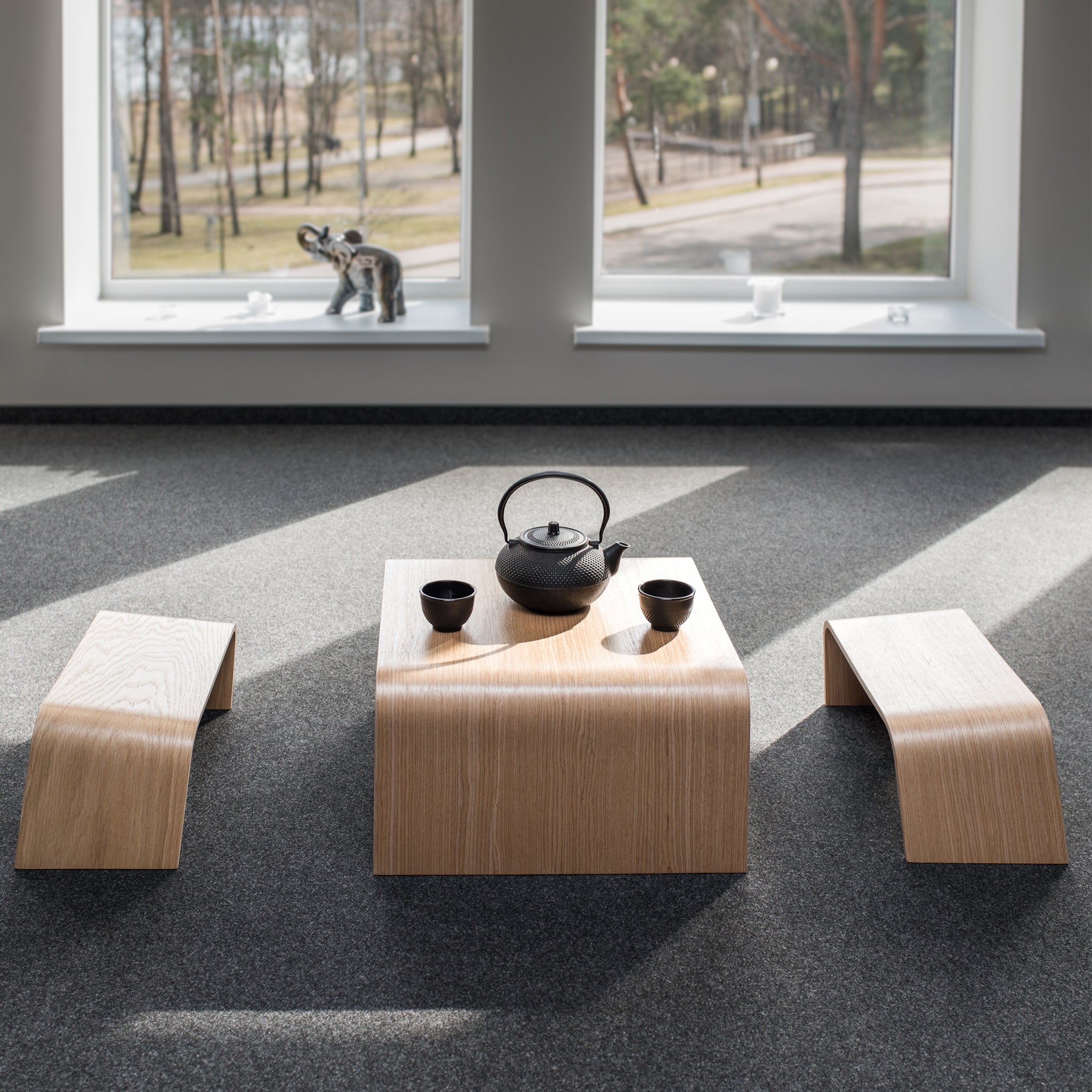 Handmade Wooden Benches and Table Set, Japanese Style Tea Ceremony Set-1